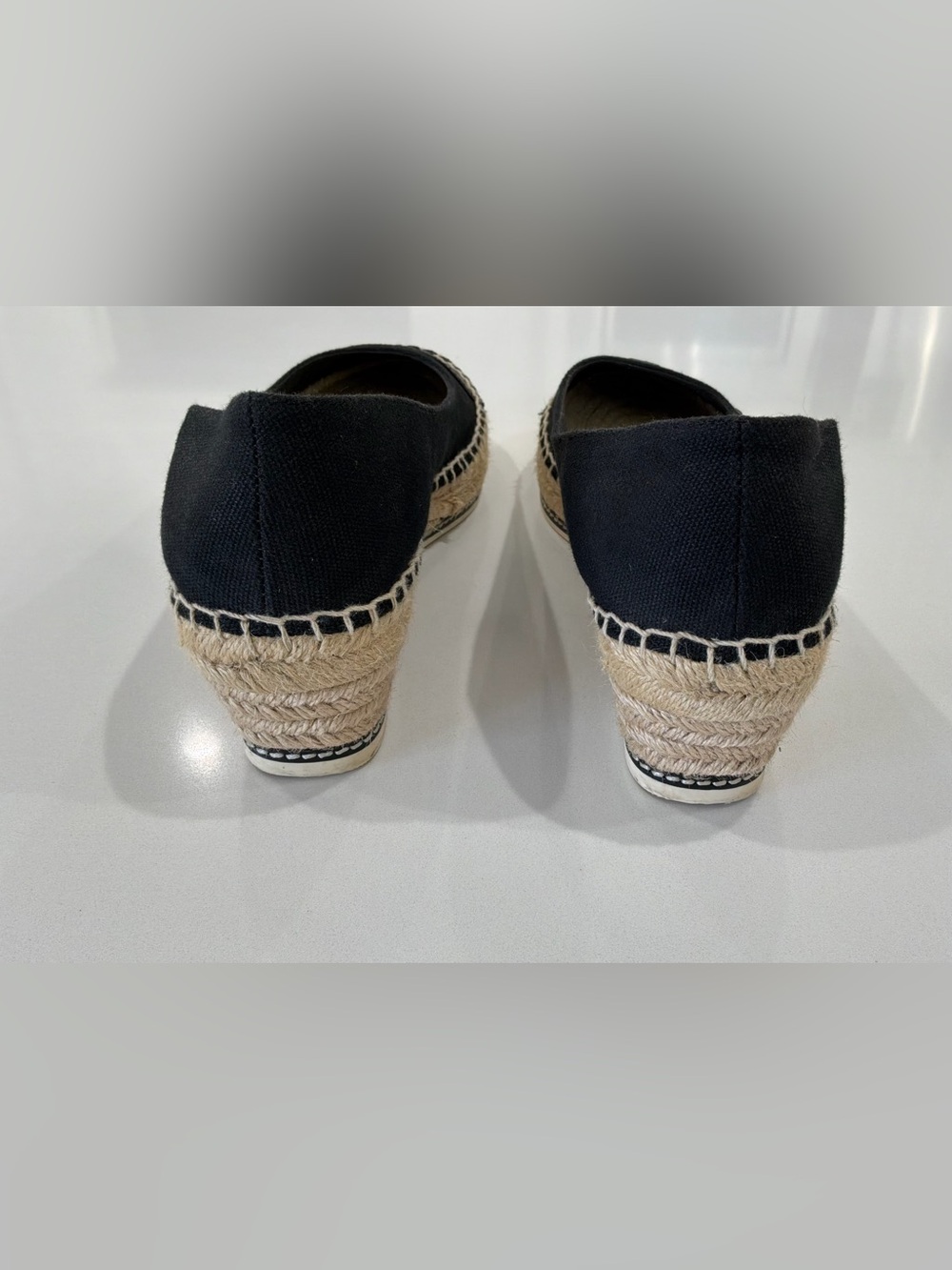 Tory Burch Weston Espadrille Flats Black Canvas Leather Logo Toe Women’s 9 - Picture 6 of 9